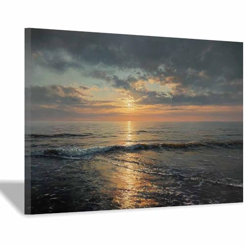 HUYEEI Große nordische abstrakte Wand Gemälde Sonnenschein auf dem Meer Leinwandbilder,für Badezimmer, Flure, Büros Schlafzimmer Home Deko Wohnung Bild Wohnzimmer(schwarz148)-60x80cm Gerahmt von HUYEEI