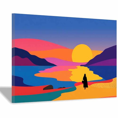 HUYEEI Große nordische abstrakte Wand Gemälde Sonnenuntergang Leinwandbilder,für Badezimmer, Flure, Büros Schlafzimmer Home Deko Wohnung Bild Wohnzimmer(mehrfarbig168)-40x60cm Gerahmt von HUYEEI