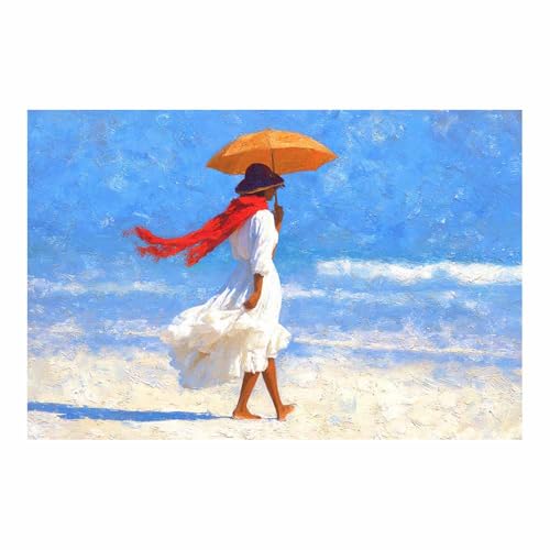 HUYEEI Große nordische abstrakte Wand Gemälde Strandspaziergang Leinwandbilder,für Badezimmer, Flure, Büros Schlafzimmer Home Deko Wohnung Bild Wohnzimmer(blau28)-20x30cm Ungerahmt von HUYEEI