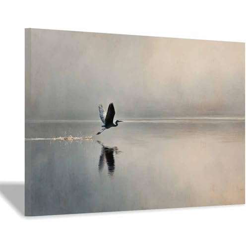 HUYEEI Große nordische abstrakte Wand Gemälde Vögel fliegen über dem Wasser Leinwandbilder,für Badezimmer, Flure, Büros Schlafzimmer Home Deko Wohnung Bild Wohnzimmer(grau88)-60x80cm Gerahmt von HUYEEI