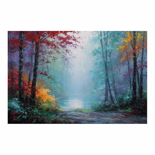 HUYEEI Große nordische abstrakte Wand Gemälde Wälder und Bach Leinwandbilder,für Badezimmer, Flure, Büros Schlafzimmer Home Deko Wohnung Bild Wohnzimmer(mehrfarbig73)-60x80cm Ungerahmt von HUYEEI