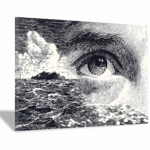 HUYEEI Leinwandbild Bilder Augen und Meer Abstrakt Kunstdruck modern Wandbilder,für Schlafzimmer Büro Wohnzimmer Wanddekoration Design Wand Bild(schwarz154)-60x90cm Gerahmt von HUYEEI