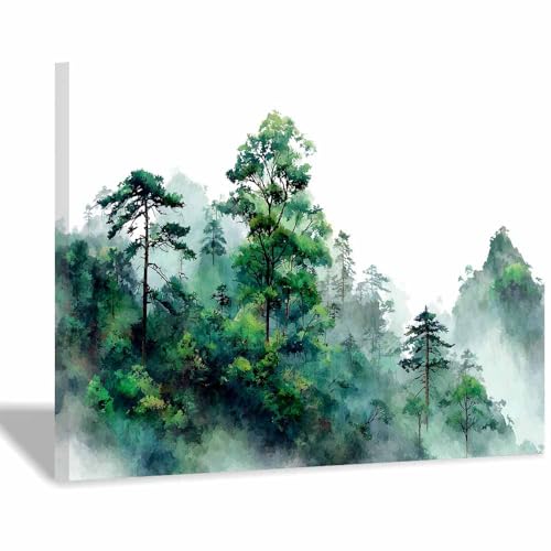 HUYEEI Leinwandbild Bilder Bergnebel Abstrakt Kunstdruck modern Wandbilder,für Schlafzimmer Büro Wohnzimmer Wanddekoration Design Wand Bild(grün179)-40x60cm Gerahmt von HUYEEI