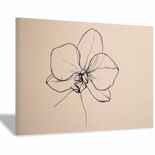 HUYEEI Leinwandbild Bilder Blumen-Strichzeichnung Abstrakt Kunstdruck modern Wandbilder,für Schlafzimmer Büro Wohnzimmer Wanddekoration Design Wand Bild(beige84)-60x80cm Gerahmt von HUYEEI