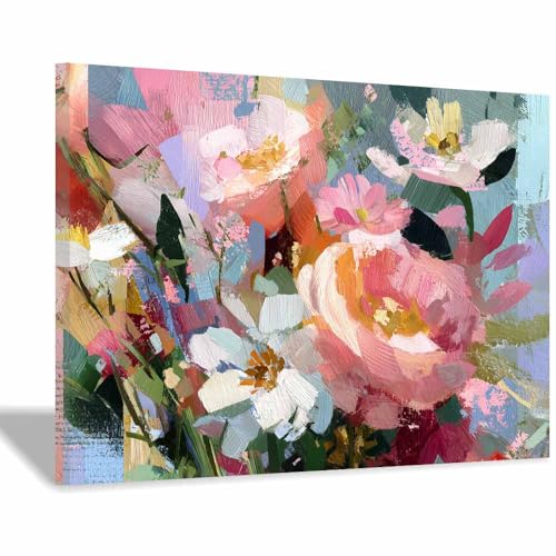 HUYEEI Leinwandbild Bilder Blumenbilder Abstrakt Kunstdruck modern Wandbilder,für Schlafzimmer Büro Wohnzimmer Wanddekoration Design Wand Bild(rosa44)-60x90cm Gerahmt von HUYEEI