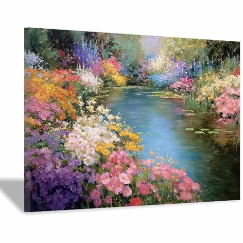 HUYEEI Leinwandbild Bilder Blumenteichlandschaft Abstrakt Kunstdruck modern Wandbilder,für Schlafzimmer Büro Wohnzimmer Wanddekoration Design Wand Bild(rosa29)-20x30cm Gerahmt von HUYEEI