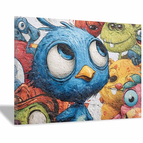 HUYEEI Leinwandbild Bilder Cartoon-Vogel Abstrakt Kunstdruck modern Wandbilder,für Schlafzimmer Büro Wohnzimmer Wanddekoration Design Wand Bild(mehrfarbig14)-60x90cm Gerahmt von HUYEEI