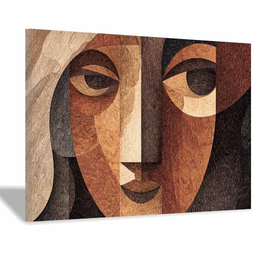 HUYEEI Leinwandbild Bilder Collage-Gesicht Abstrakt Kunstdruck modern Wandbilder,für Schlafzimmer Büro Wohnzimmer Wanddekoration Design Wand Bild(braun109)-40x60cm Gerahmt von HUYEEI