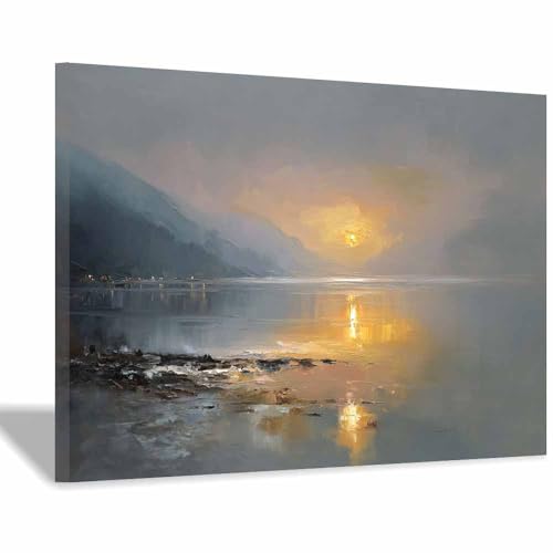 HUYEEI Leinwandbild Bilder Farben des Sees Abstrakt Kunstdruck modern Wandbilder,für Schlafzimmer Büro Wohnzimmer Wanddekoration Design Wand Bild(grau149)-40x60cm Gerahmt von HUYEEI