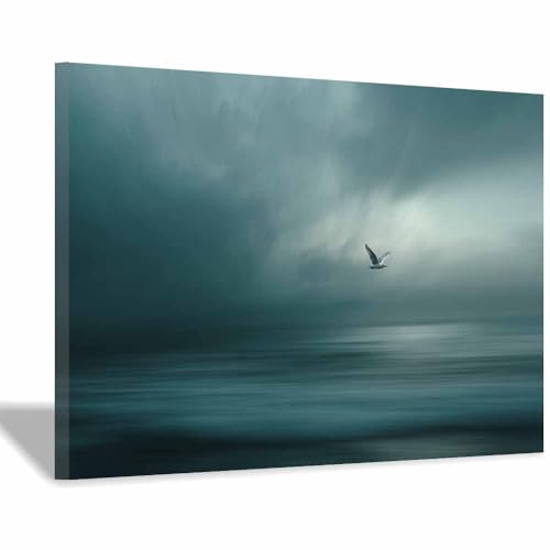 HUYEEI Leinwandbild Bilder Fliegende Seevögel Abstrakt Kunstdruck modern Wandbilder,für Schlafzimmer Büro Wohnzimmer Wanddekoration Design Wand Bild(blau39)-60x80cm Gerahmt von HUYEEI