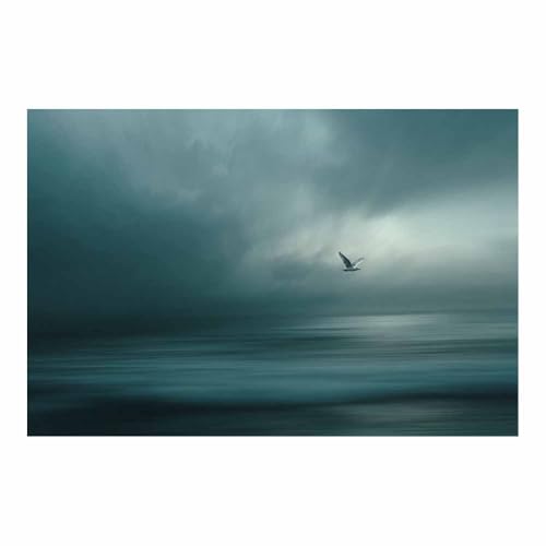 HUYEEI Leinwandbild Bilder Fliegende Seevögel Abstrakt Kunstdruck modern Wandbilder,für Schlafzimmer Büro Wohnzimmer Wanddekoration Design Wand Bild(blau39)-70x100cm Ungerahmt von HUYEEI