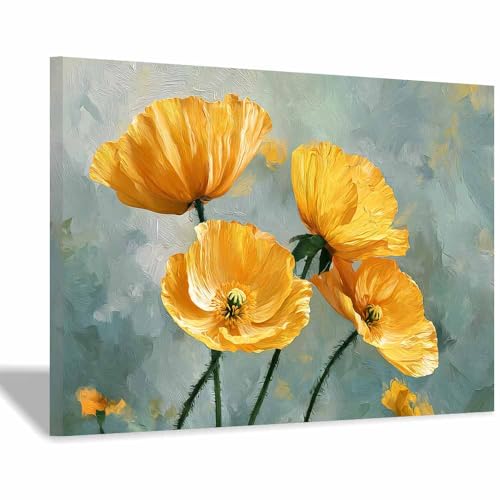 HUYEEI Leinwandbild Bilder Gelbe Blumen Abstrakt Kunstdruck modern Wandbilder,für Schlafzimmer Büro Wohnzimmer Wanddekoration Design Wand Bild(gelb89)-40x60cm Gerahmt von HUYEEI
