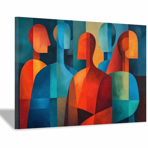 HUYEEI Leinwandbild Bilder Geometrische Menschen Abstrakt Kunstdruck modern Wandbilder,für Schlafzimmer Büro Wohnzimmer Wanddekoration Design Wand Bild(mehrfarbig59)-40x60cm Gerahmt von HUYEEI