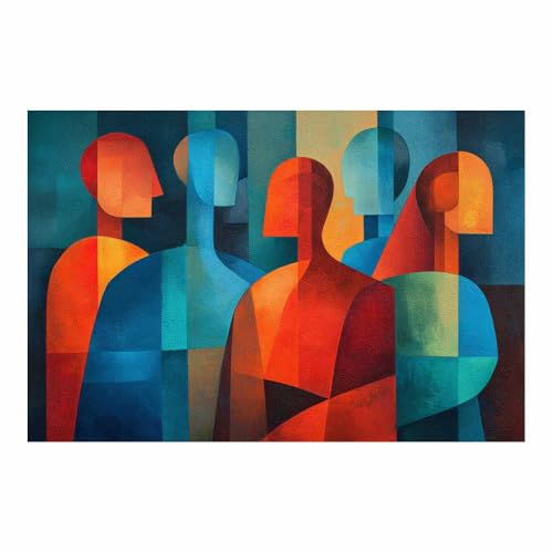 HUYEEI Leinwandbild Bilder Geometrische Menschen Abstrakt Kunstdruck modern Wandbilder,für Schlafzimmer Büro Wohnzimmer Wanddekoration Design Wand Bild(mehrfarbig59)-40x60cm Ungerahmt von HUYEEI