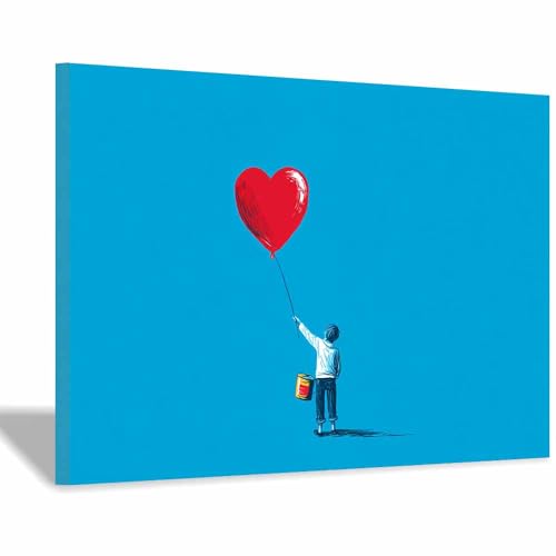 HUYEEI Leinwandbild Bilder Herzballon Abstrakt Kunstdruck modern Wandbilder,für Schlafzimmer Büro Wohnzimmer Wanddekoration Design Wand Bild(blau54)-70x100cm Gerahmt von HUYEEI