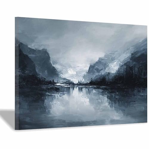 HUYEEI Leinwandbild Bilder Landschaften Abstrakt Kunstdruck modern Wandbilder,für Schlafzimmer Büro Wohnzimmer Wanddekoration Design Wand Bild(blau119)-40x60cm Gerahmt von HUYEEI
