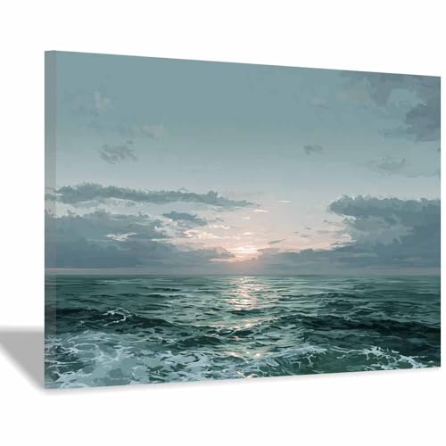 HUYEEI Leinwandbild Bilder Meer und Himmel Abstrakt Kunstdruck modern Wandbilder,für Schlafzimmer Büro Wohnzimmer Wanddekoration Design Wand Bild(blau169)-40x60cm Gerahmt von HUYEEI