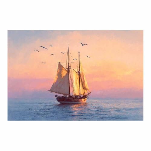 HUYEEI Leinwandbild Bilder Möwen auf Booten Abstrakt Kunstdruck modern Wandbilder,für Schlafzimmer Büro Wohnzimmer Wanddekoration Design Wand Bild(blau174)-40x60cm Ungerahmt von HUYEEI