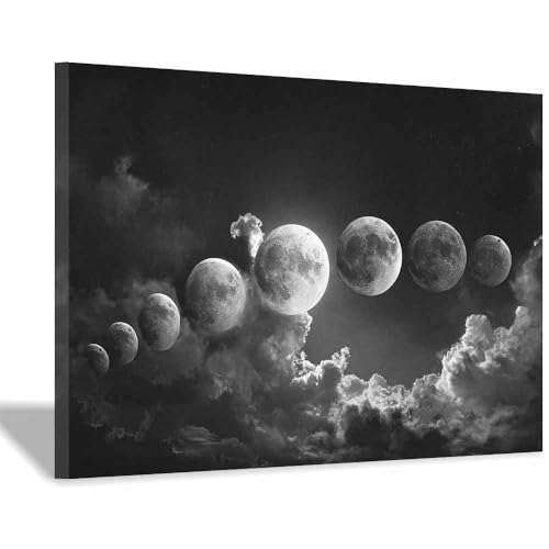 HUYEEI Leinwandbild Bilder Mondphasen Abstrakt Kunstdruck modern Wandbilder,für Schlafzimmer Büro Wohnzimmer Wanddekoration Design Wand Bild(grau09)-20x30cm Gerahmt von HUYEEI
