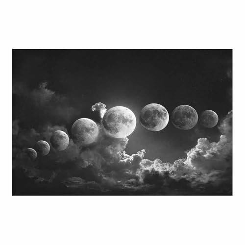 HUYEEI Leinwandbild Bilder Mondphasen Abstrakt Kunstdruck modern Wandbilder,für Schlafzimmer Büro Wohnzimmer Wanddekoration Design Wand Bild(grau09)-40x60cm Ungerahmt von HUYEEI