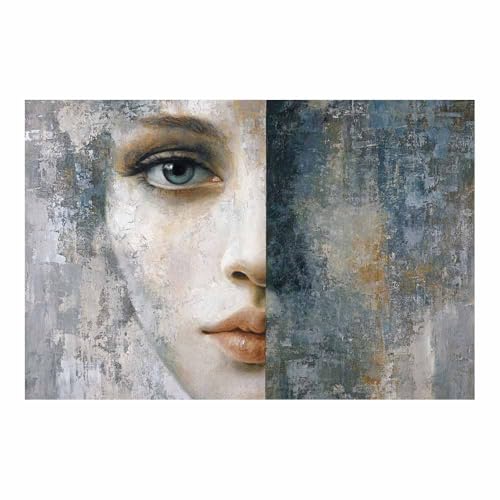 HUYEEI Leinwandbild Bilder Porträt eines halben Gesichts Abstrakt Kunstdruck modern Wandbilder,für Schlafzimmer Büro Wohnzimmer Wanddekoration Design Wand Bild(grau144)-40x60cm Ungerahmt von HUYEEI