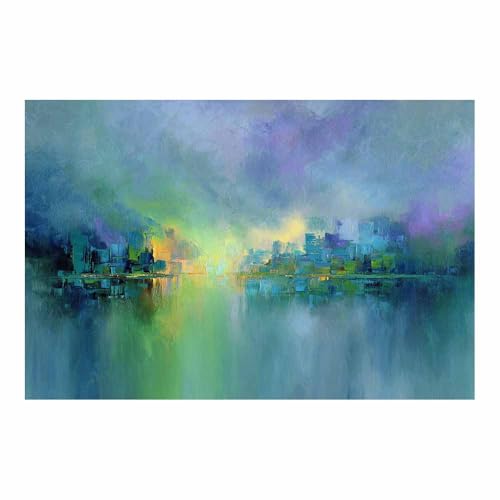 HUYEEI Leinwandbild Bilder Stadtlandschaft Abstrakt Kunstdruck modern Wandbilder,für Schlafzimmer Büro Wohnzimmer Wanddekoration Design Wand Bild(grün19)-60x90cm Ungerahmt von HUYEEI