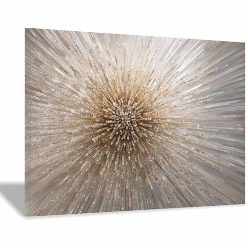 HUYEEI Leinwandbild Bilder Strahlenornament Abstrakt Kunstdruck modern Wandbilder,für Schlafzimmer Büro Wohnzimmer Wanddekoration Design Wand Bild(goldene64)-40x60cm Gerahmt von HUYEEI