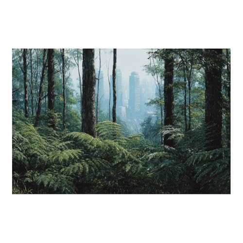 HUYEEI Leinwandbild Bilder Waldstadtlandschaft Abstrakt Kunstdruck modern Wandbilder,für Schlafzimmer Büro Wohnzimmer Wanddekoration Design Wand Bild(grün49)-40x60cm Ungerahmt von HUYEEI