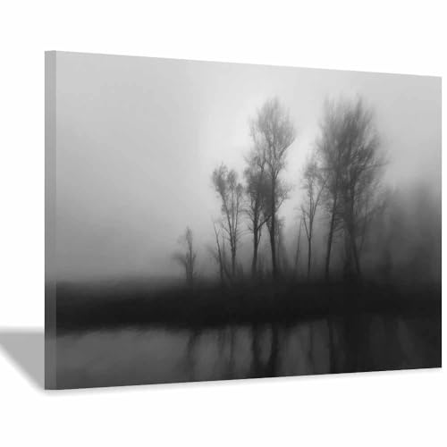 HUYEEI Leinwandbilder Bäume im Nebel Ästhetische Bilder - abstraktes Deko Wohnzimmer - Wandbilder Schlafzimmer - Wand Deko -Badezimmer, Büro(grau40)-20x30cm Gerahmt von HUYEEI