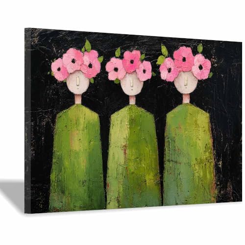 HUYEEI Leinwandbilder Blumenfigur Ästhetische Bilder - abstraktes Deko Wohnzimmer - Wandbilder Schlafzimmer - Wand Deko -Badezimmer, Büro(grün05)-70x100cm Gerahmt von HUYEEI