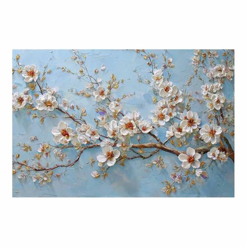 HUYEEI Leinwandbilder Blumenzweig-Gemälde Ästhetische Bilder - abstraktes Deko Wohnzimmer - Wandbilder Schlafzimmer - Wand Deko -Badezimmer, Büro(weiß65)-40x60cm Ungerahmt von HUYEEI