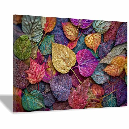 HUYEEI Leinwandbilder Bunte Blätter Ästhetische Bilder - abstraktes Deko Wohnzimmer - Wandbilder Schlafzimmer - Wand Deko -Badezimmer, Büro(mehrfarbig45)-70x100cm Gerahmt von HUYEEI