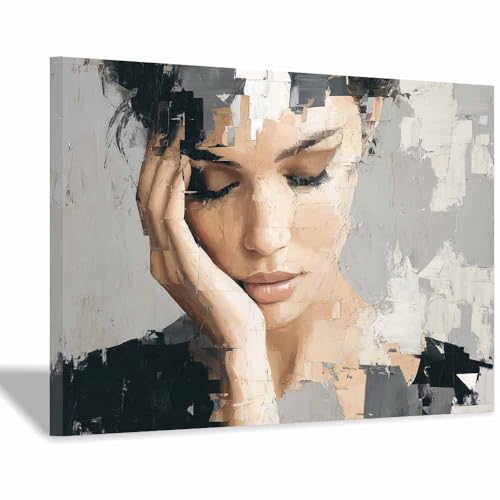 HUYEEI Leinwandbilder Collage Ästhetische Bilder - abstraktes Deko Wohnzimmer - Wandbilder Schlafzimmer - Wand Deko -Badezimmer, Büro(braun100)-60x90cm Gerahmt von HUYEEI