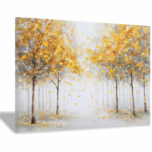 HUYEEI Leinwandbilder Herbstlaub Ästhetische Bilder - abstraktes Deko Wohnzimmer - Wandbilder Schlafzimmer - Wand Deko -Badezimmer, Büro(gelb170)-40x60cm Gerahmt von HUYEEI