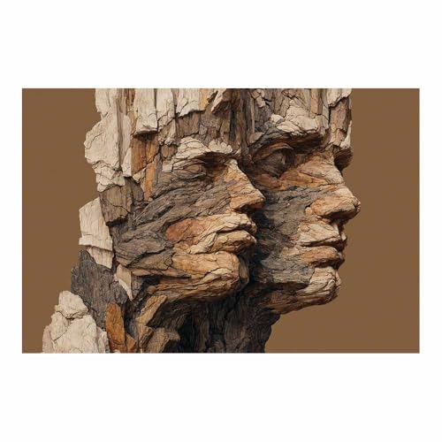 HUYEEI Leinwandbilder Holzschnittgesicht Ästhetische Bilder - abstraktes Deko Wohnzimmer - Wandbilder Schlafzimmer - Wand Deko -Badezimmer, Büro(braun50)-60x90cm Ungerahmt von HUYEEI