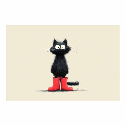 HUYEEI Leinwandbilder Katzen in Stiefeln Ästhetische Bilder - abstraktes Deko Wohnzimmer - Wandbilder Schlafzimmer - Wand Deko -Badezimmer, Büro(schwarz35)-60x90cm Ungerahmt von HUYEEI