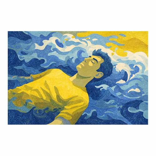 HUYEEI Leinwandbilder Mann im Meer Ästhetische Bilder - abstraktes Deko Wohnzimmer - Wandbilder Schlafzimmer - Wand Deko -Badezimmer, Büro(blau155)-60x80cm Ungerahmt von HUYEEI