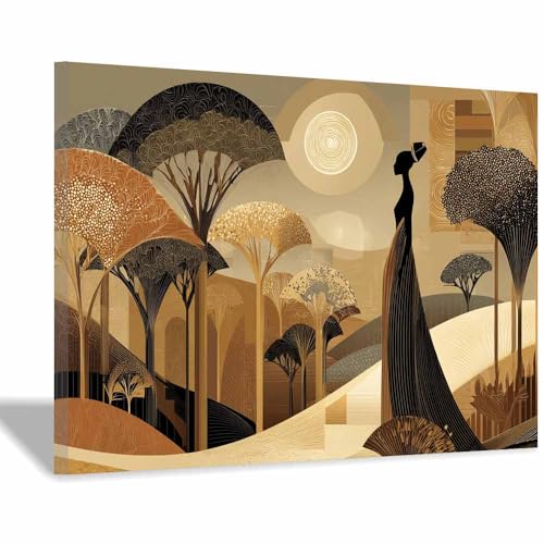 HUYEEI Leinwandbilder Schatten im Wald Ästhetische Bilder - abstraktes Deko Wohnzimmer - Wandbilder Schlafzimmer - Wand Deko -Badezimmer, Büro(braun15)-40x60cm Gerahmt von HUYEEI