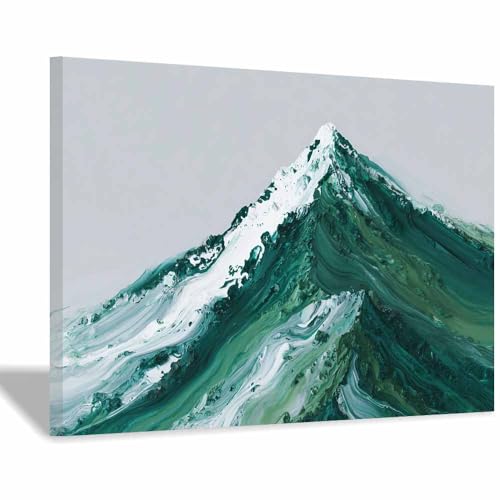 HUYEEI Leinwandbilder Schneebedeckte Gipfel Ästhetische Bilder - abstraktes Deko Wohnzimmer - Wandbilder Schlafzimmer - Wand Deko -Badezimmer, Büro(grün70)-20x30cm Gerahmt von HUYEEI