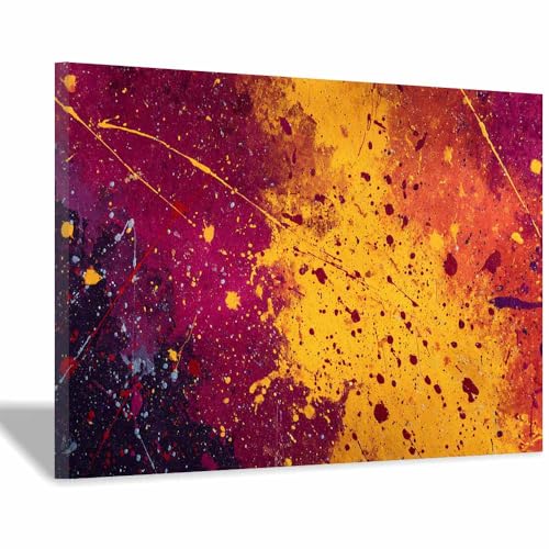 HUYEEI Leinwandbilder Spritzermalerei Ästhetische Bilder - abstraktes Deko Wohnzimmer - Wandbilder Schlafzimmer - Wand Deko -Badezimmer, Büro(Orange125)-60x90cm Gerahmt von HUYEEI