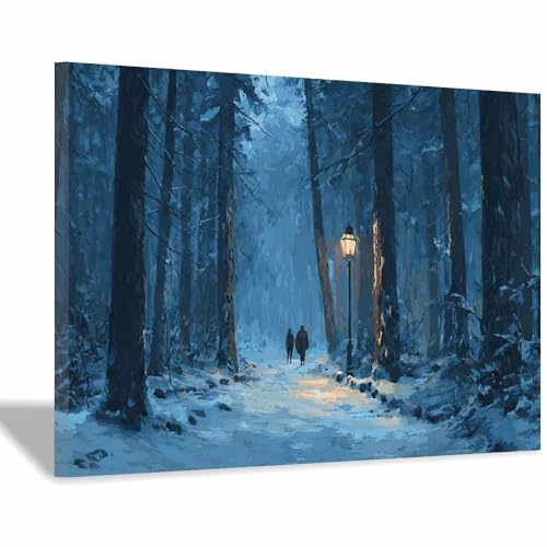 HUYEEI Leinwandbilder Waldweg Ästhetische Bilder - abstraktes Deko Wohnzimmer - Wandbilder Schlafzimmer - Wand Deko -Badezimmer, Büro(blau150)-70x100cm Gerahmt von HUYEEI
