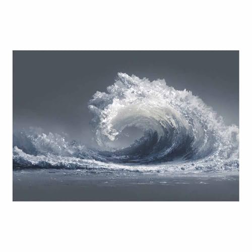 HUYEEI Leinwandbilder Wellen Ästhetische Bilder - abstraktes Deko Wohnzimmer - Wandbilder Schlafzimmer - Wand Deko -Badezimmer, Büro(grau60)-40x60cm Ungerahmt von HUYEEI