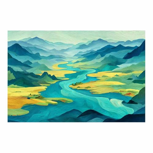 HUYEEI Modern Wandbild Kunstdruck auf Leinwand Bild Abstrakt Berg- und Flusslandschaften Moderne Kunst,Wohnzimmer Deko Schlafzimmer über Bett Room Decor Geschenke(blau61)-70x100cm Ungerahmt von HUYEEI