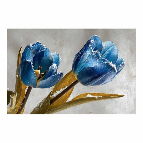 HUYEEI Modern Wandbild Kunstdruck auf Leinwand Bild Abstrakt Blaue Blumen Moderne Kunst,Wohnzimmer Deko Schlafzimmer über Bett Room Decor Geschenke(blau36)-60x80cm Ungerahmt von HUYEEI