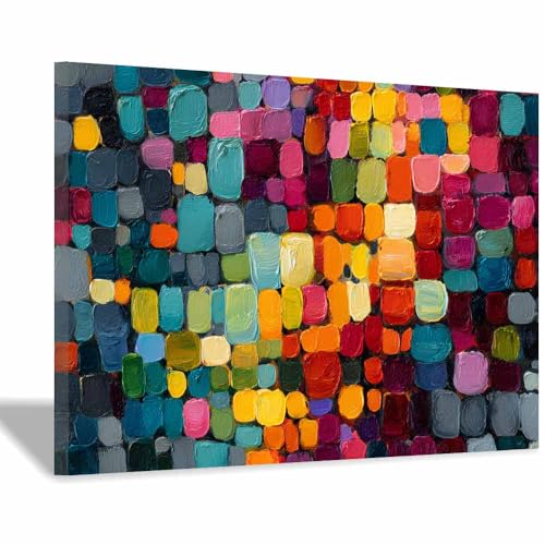 HUYEEI Modern Wandbild Kunstdruck auf Leinwand Bild Abstrakt Farbblöcke Moderne Kunst,Wohnzimmer Deko Schlafzimmer über Bett Room Decor Geschenke(mehrfarbig11)-60x90cm Gerahmt von HUYEEI