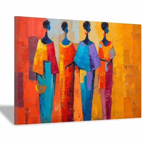 HUYEEI Modern Wandbild Kunstdruck auf Leinwand Bild Abstrakt Figurengruppe Moderne Kunst,Wohnzimmer Deko Schlafzimmer über Bett Room Decor Geschenke(Orange01)-70x100cm Gerahmt von HUYEEI