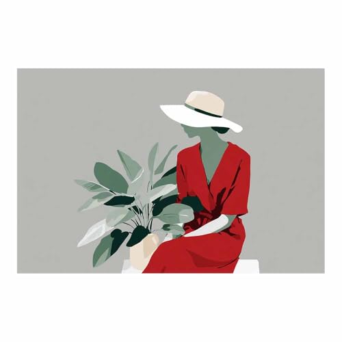 HUYEEI Modern Wandbild Kunstdruck auf Leinwand Bild Abstrakt Frau mit Hut Moderne Kunst,Wohnzimmer Deko Schlafzimmer über Bett Room Decor Geschenke(rot71)-70x100cm Ungerahmt von HUYEEI