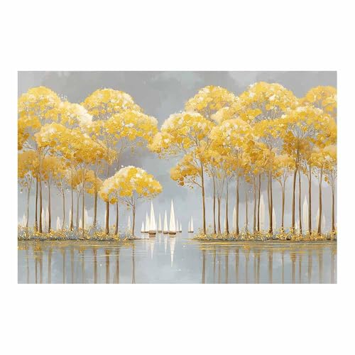 HUYEEI Modern Wandbild Kunstdruck auf Leinwand Bild Abstrakt Linhu-Segeln Moderne Kunst,Wohnzimmer Deko Schlafzimmer über Bett Room Decor Geschenke(gelb161)-70x100cm Ungerahmt von HUYEEI