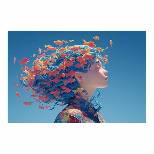 HUYEEI Modern Wandbild Kunstdruck auf Leinwand Bild Abstrakt Meerjungfrauenhaar Moderne Kunst,Wohnzimmer Deko Schlafzimmer über Bett Room Decor Geschenke(blau151)-70x100cm Ungerahmt von HUYEEI