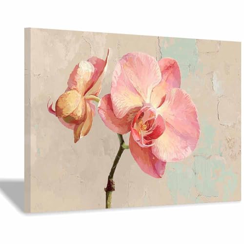 HUYEEI Modern Wandbild Kunstdruck auf Leinwand Bild Abstrakt Rosa Orchideen Moderne Kunst,Wohnzimmer Deko Schlafzimmer über Bett Room Decor Geschenke(rosa156)-70x100cm Gerahmt von HUYEEI